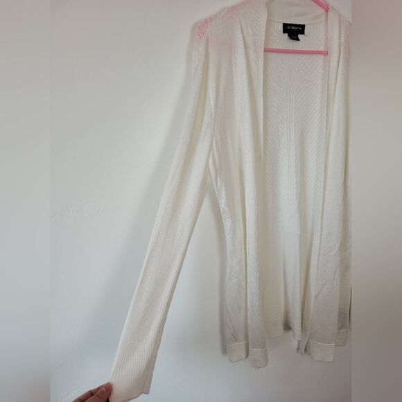 Liz Claiborne Career Longline Cardigan Sweater White Cozy Knit Loungewear Large - Picture 6 of 10